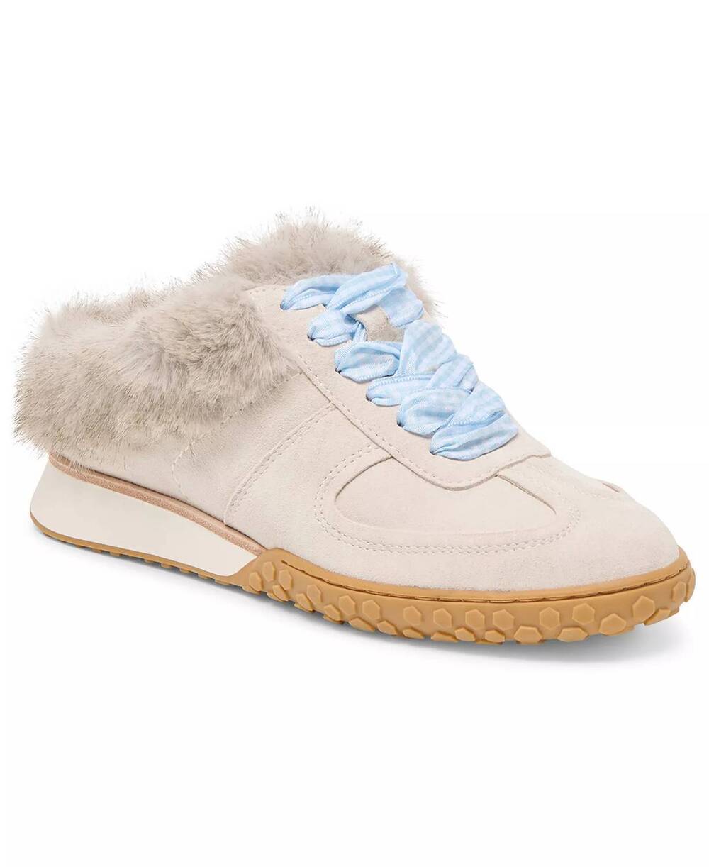 NEW DOLCE VITA women's izzey plush sneakers in light taupe suede